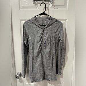 Athleta hooded workout jacket, size S, heathered gray, good condition.